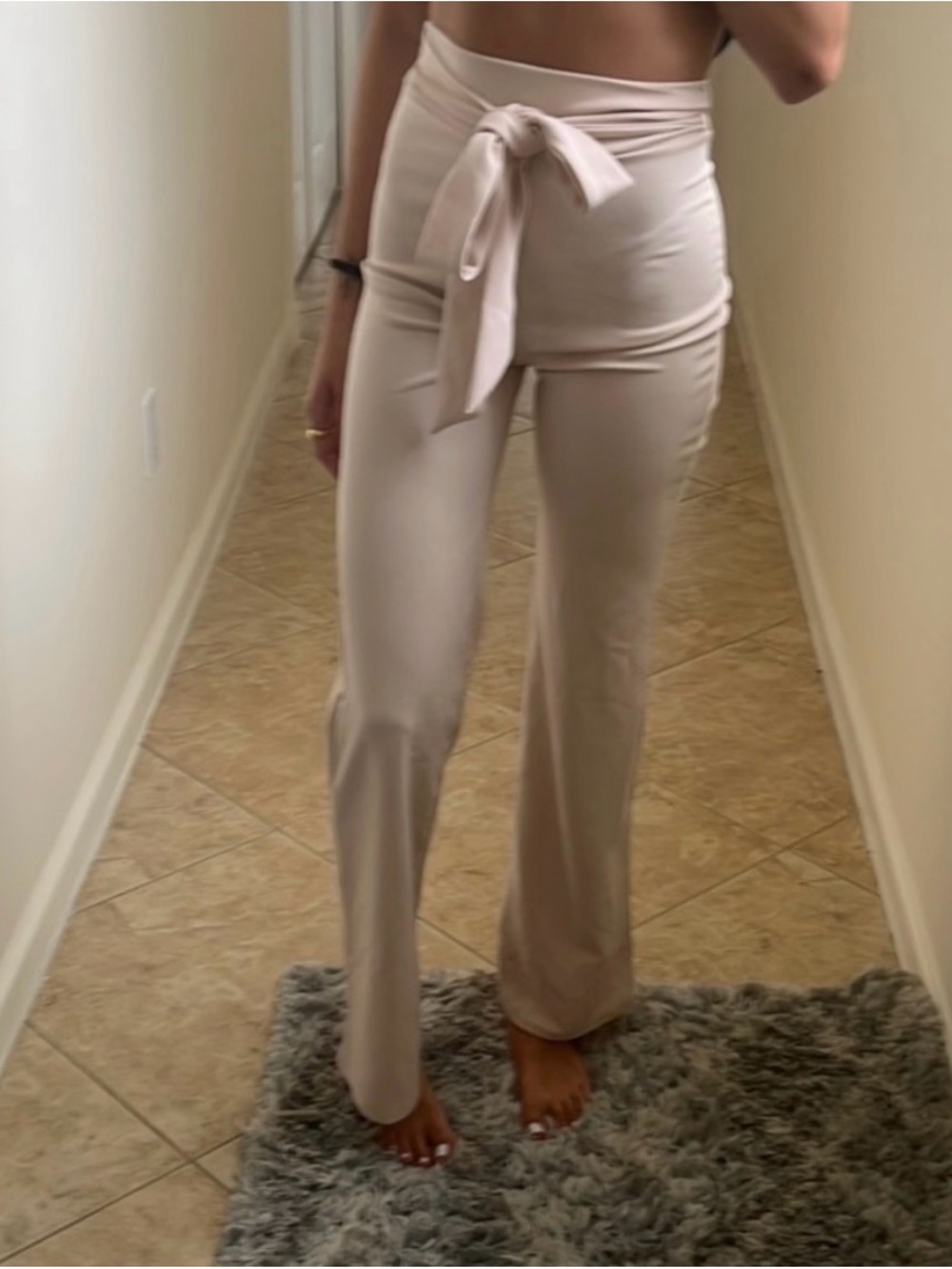 High-Waist Tie-Belt Wide-Leg Pants - Cream Windsor size small NWT